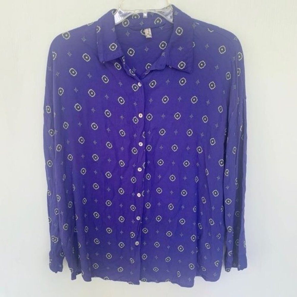 Intimately Free People Size XS Purple Geo Printed Blouse Buttons Long Sleeve - Picture 2 of 6